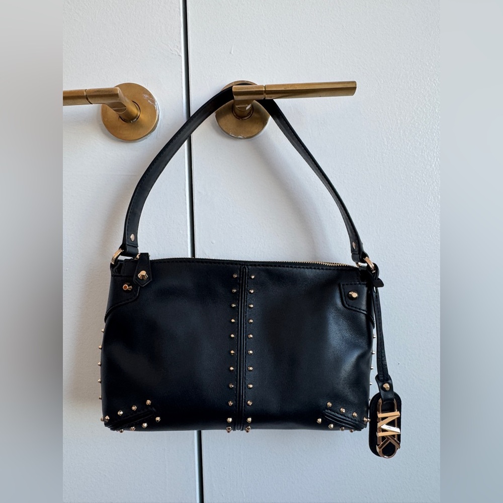 Michael Kors Leather Shoulder Bag - Black with GOLD